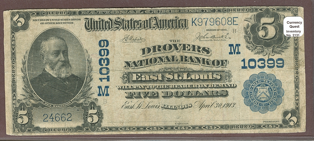 East St. Louis, IL, 1902PB $5, Charter #10399, Fine